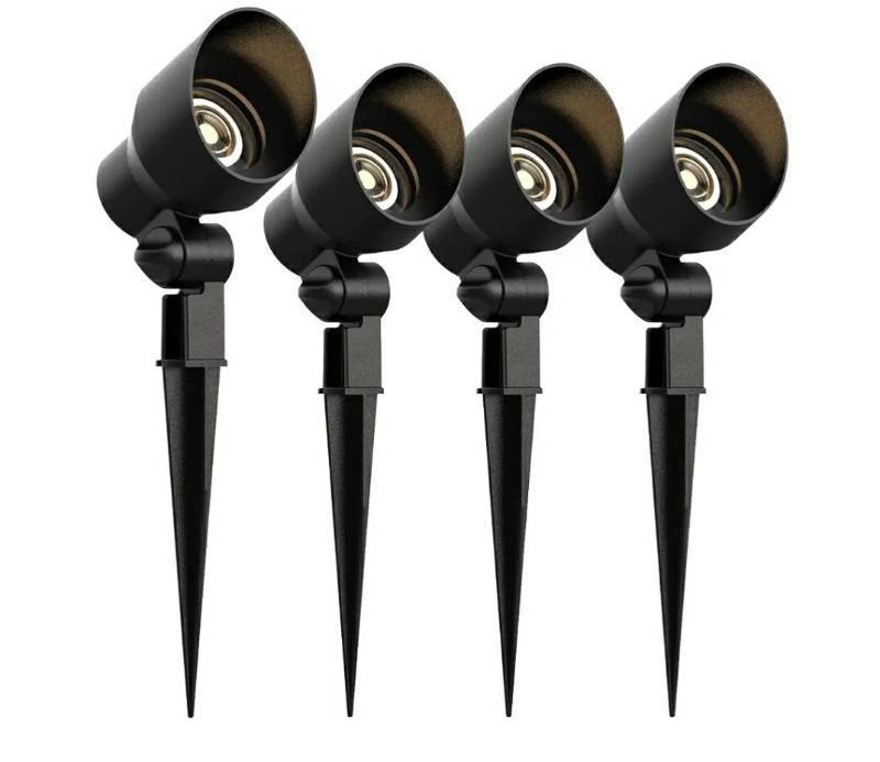 lot 46919 image: Low Voltage Landscape Spotlights 20W Halogen Spot Lights 12V AC Outdoor Black Landscape Lighting Kit with Spike Stakes and Connectors 145 Lumen 2800K Warm White - Retail $60