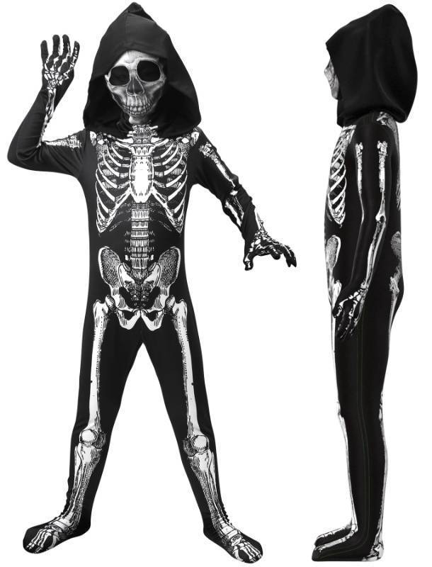 lot 64144 image: Skeleton Costume Kids,Halloween Scary Costume for Kids Boys Girls,130 - Retail $15
