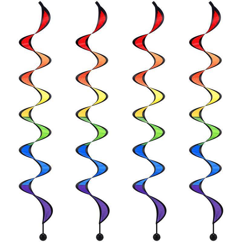 lot 28871 image: 4 Pieces Rainbow Wind Spinner Outdoor Hanging Wind Socks Colorful Windsock Streamers for Outside Yard and Garden, Decor Windmill to Scare Birds Away(27 Inch) - Retail $13