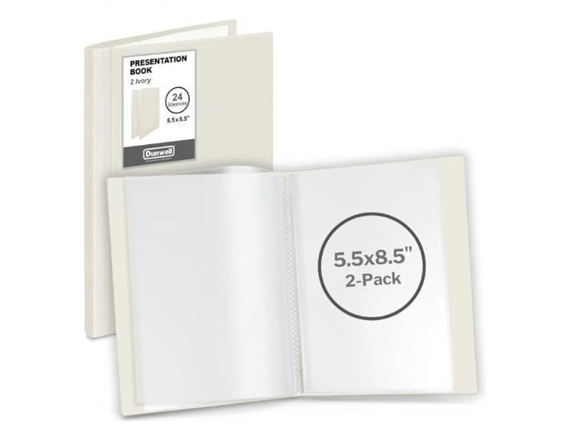 lot 28883 image: Presentation Book 24-Pocket 5.5x8.5, Plastic Sleeves, 2-Pack, IvoryAcid-Free Poly, Displays 48 Pages, Tear-Resistant Sleeves, Ideal for Documents & Artwork - Retail $12