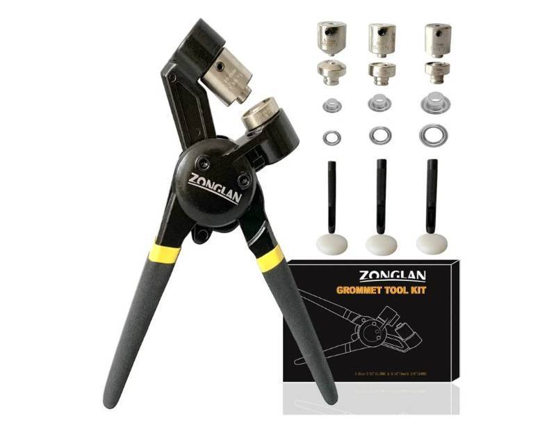 lot 28959 image: Grommet Tool Eyelet Tool Multi-Purpose Handheld Manual Hole Punch Rivet Press Plier Crimper 3 Interchangeable Dies (only tool Included) - Retail $40