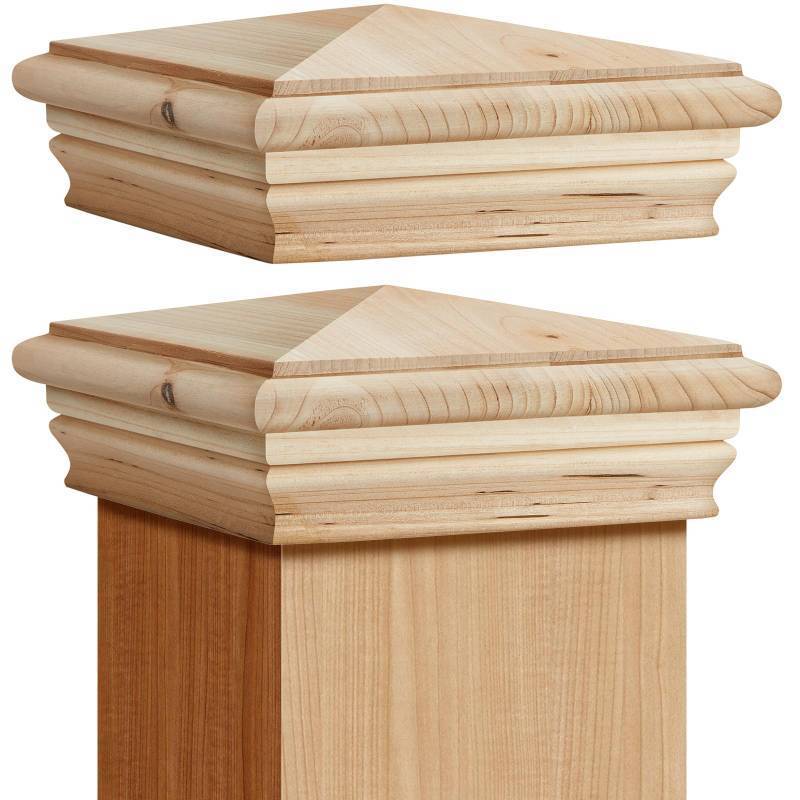 lot 28960 image: 1 Pc 6 x 6 Inch (Actual 5.5 x 5.5) Wood Newel Post Cap Fence Post Cap for 5-58 Fence Topper Top Resistant Decking Caps for Outdoor Fences, Mailboxes and Decks (Cedar) - Retail $21
