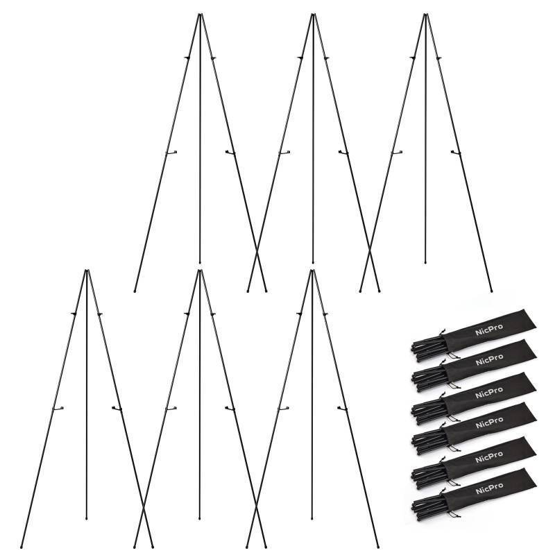 lot 28961 image: 6 Pack 63 Inches Easel Stand for Sign, Black, with Carry Bags - Retail $53