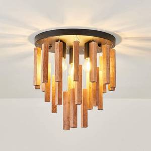 lot 18432 image: 3-Light Semi Flush Mount Ceiling Lights Boho Wood Light Fixture Farmhouse Chandelier Oak and Black Ceiling Lighting with E26 for Kitchen Living Room Entryway Bedroom Dining Room - Retail $48