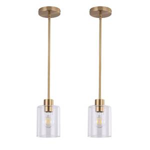 lot 18435 image: Brass Pendant Lights Kitchen Island,Modern Farmhouse Clear Glass Pendant Light,Gold Light Fixture Kitchen Pendant Mini Hanging Light Fixture for Sink (Brass 2 Pack stem Rod) - Retail $90