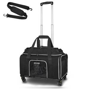 Top-Expandable Pet Carrier with Wheels 17x12x8.5 Inches JetBlue Allegiant Spirit Airline Approved, Soft-Sided Carrier for Small Cat Dog with Locking Safety Zippers and Anti-Scratch Mesh(Black) - Retail: $119