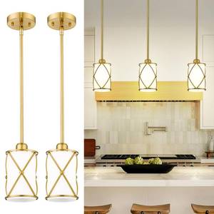 lot 18447 image: Brushed Gold Pendant Lights Kitchen Island, Modern 2 Pack Pendant Light with Frosted Glass, Farmhouse Mid Century Pendant Lighting for Dining Room, CH9176BGW-2PK - Retail $81