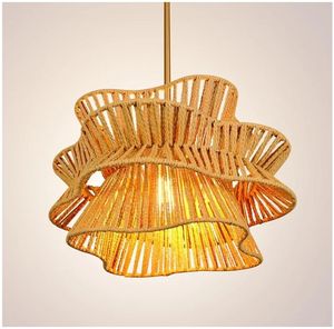 lot 18451 image: Woven Pendant Lights 16 Boho Wicker Chandelier, Country Cottage Hanging Lamp with Handmade Rattan Lampshade for Kitchen Island Farmhouse Dining Room Bedroom Foyer Hallway  - Retail $108