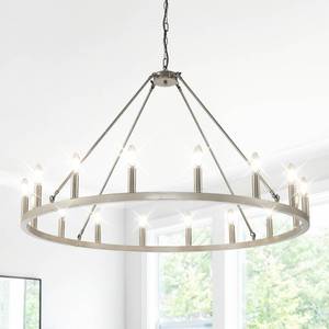 lot 18453 image: 20.7 Farmhouse Chandelier, 6-Light Wagon Wheel Chandelier, Round Kitchen Island Lighting, Dining Room Light Fixtures Over Table, Modern Foyer Lighting Fixtures, for Living Room, Bedroom, Entryway - Retail $75