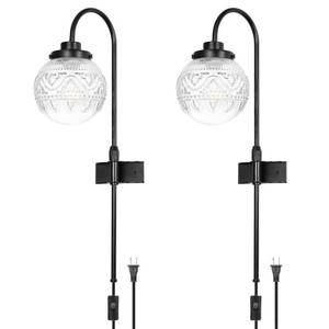 lot 18454 image: Vintage Plug in Wall Sconce - Artisanal Hand-Crafted Glass Shade with 6.2FT Cord and Switch  Adjustable Height, Universal E26 Base  Perfect for Bedroom, Living Room, and Hallway Lighting - Retail $79