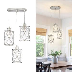 lot 18458 image: Brushed Nickel Dining Room Chandelier Light Fixture, 3-Light Pendant Lighting with Clear Glass, Modern Kitchen Island Cluster Hanging Pendant Lights for Sink, CH9176BN3 - Retail $90