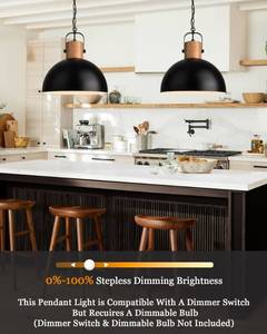 lot 18459 image: Dome Pendant Light 16 Vintage Chandeliers Rubber Wood & Black Metal Hanging Lamp Adjustable Industrial Large Pendant Light Fixtures for Kitchen Island Farmhouse Dining Living Room Hallway - Retail $107