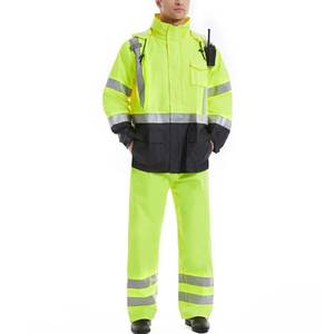 HighVis Rain Suits for Men Waterproof, High Vis Work Rain Jacket Class 3 Heavy Duty Construction High Visibility Waterproof Lightweight Rain Gear with Pants, 2XL/3XL - Retail: $59