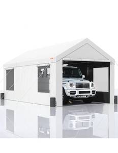 lot 18410 image: VEVOR Carport, 12 x 20 ft Heavy Duty Car Canopy with Roll-up Ventilated Windows, Extra Large Portable Garage with Removable Sidewalls, UV Resistant Tarp for SUV, Truck, Boat - Retail $429