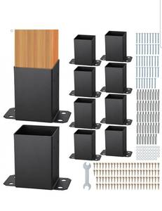 lot 18417 image: VEVOR 4x4 Post Base 10 Pcs, Inner Size 3.6x3.6 Post Base Brackets, Heavy Duty Powder-Coated Post Anchor Matte Black Wood Post Brackets for Pavilion Deck Railing Support Deck Base Plate - Retail $65