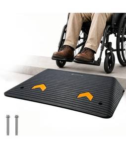 lot 18421 image: VEVOR Upgraded Rubber Threshold Ramp, 3 Rise Door Ramp with 1 Channel, Natural Rubber Car Ramp with Non-Slip Textured Surface, 33069 lbs Load Capacity Curb Ramp for Wheelchair and Scooter - Retail $48