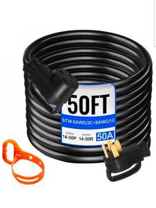 lot 18428 image: VEVOR 50Ft 50 Amp RV Extension Cord Durable Premium Power Cord RV 26.5mm Wire Diameter Extension Cord Copper Wire RV Cord Power Supply Cable for Trailer Motorhome Camper with Handles - Retail $235