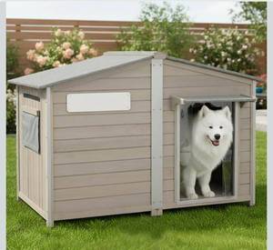 lot 18438 image: Extra Large Dog House Outdoor Weatherproof, Wooden XL Dog Houses Kennel Breed with Waterproof Roof, Chew-Proof Iron Frame, Doghouse Pet Shelter Fits Small to Large Dogs - Retail $169