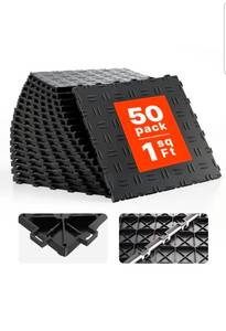 lot 18442 image: VEVOR Garage Tiles Interlocking, 12 x 12 x 0.53 inch 50 Pack Garage Floor Covering Tiles, Non-Slip Double-Sided Texture Garage Flooring Tiles, for Garages, Basements, Repair Shops, Black - Retail $90