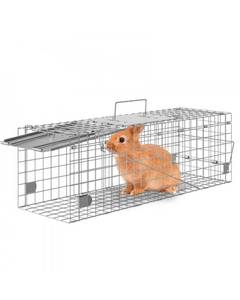 lot 19386 image: VEVOR Live Animal Cage Trap, 24 x 8 x 8 Humane Cat Trap Galvanized Iron, Folding Animal Trap with Handle for Rabbits, Stray Cats, Squirrels, Raccoons, Groundhogs and Opossums - Retail $0