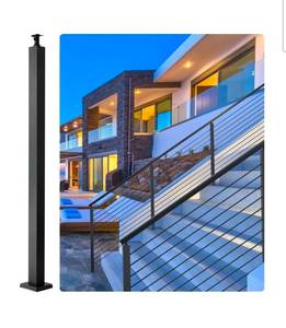 lot 19388 image: VEVOR Cable Support Post, 36 Height, 2 Width, Steel Construction, No Pre-drilled Holes, Made of Durable SUS304 Stainless Steel, Includes Horizontal and Curved Brackets for Deck and Stair Handrail - Retail $0