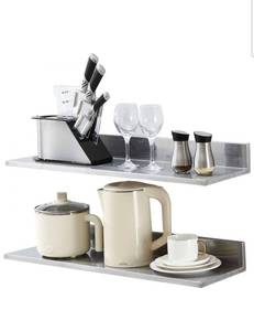 lot 19390 image: VEVOR 8.6 x 30 -2 Pack Stainless Steel Shelf, Wall Mounted Floating Shelving with Backsplash, 44 lbs Load Capacity Commercial Shelves, Heavy Duty Storage Rack for Restaurant, Kitchen, Bar, Home, and Hotel - Retail $52
