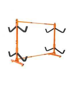 lot 19392 image: VEVOR Freestanding Kayak Storage Rack, Kayak Stand for 4 Kayak Canoe Paddleboard, Heavy-duty Steel Kayak Hanger Holder with Padded Arms and Adjustable Width, 220LBS Max Load, for Indoor Outdoor Garage - Retail $143