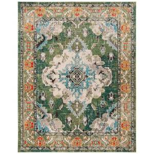 lot 19397 image: SAFAVIEH Area Rug 10x14 - Monaco Collection - X-Large - Traditional Design  Forest Green & Light Blue  Ideal for Living Room  Bedroom  Dining Space - Retail $294