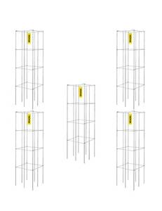 lot 19426 image: VEVOR Tomato Cages, 11.8 x 11.8 x 46.1, 5 Packs Square Plant Support Cages, Silver PVC-Coated Steel Tomato Towers for Climbing Vegetables, Plants, Flowers, Fruits - Retail $58