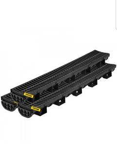 lot 19427 image: VEVOR Trench Drain System, Channel Drain with Plastic Grate, 5.7x3.1-Inch HDPE Drainage Trench, Black Plastic Garage Floor Drain, 3x39 Trench Drain Grate, with 3 End Caps, for Garden, Driveway-3 Pack - Retail $54