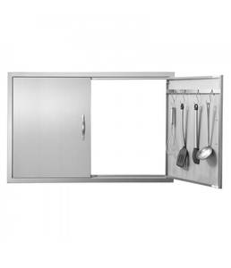 lot 19430 image: VEVOR BBQ Access Door, 39W x 26H Inch Double Outdoor Kitchen Door, Stainless Steel Flush Mount Door, Wall Vertical Door with Handles and Hooks, for BBQ Island, Grilling Station, Outside Cabinet - Retail $110