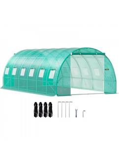 lot 19431 image: VEVOR Walk-in Tunnel Greenhouse, 20 x 10 x 7 ft Portable Plant Hot House with Galvanized Steel Hoops, 3 Top Beams, Diagonal Poles, 2 Zippered Doors & 12 Roll-up Windows, Green - Retail $147