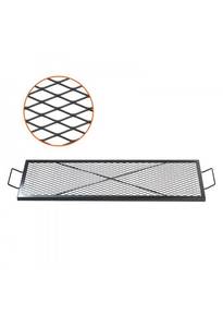 lot 19432 image: VEVOR X-Marks Fire Pit Grill Grate, Rectangle Cooking Grate, Heavy Duty Steel Campfire BBQ Grill Grid with Handle & Support X Wire, Portable Camping Cookware for Outside Party Gathering, 44 Inch Black - Retail $40