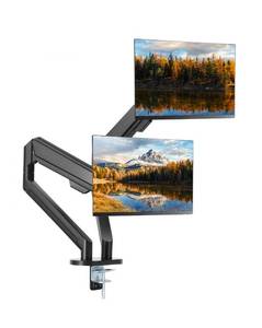 lot 19440 image: VEVOR Dual Monitor Stand for Desk, Supports 13-35 Screens, Fully Adjustable Gas Spring Monitor Arm, Each Arm Holds up to 26.4 lbs, Dual Monitor Arm with C-ClampGrommet Mounting Base, VESA 75100mm - Retail $61