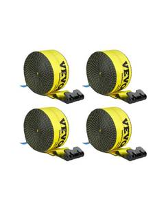 lot 19441 image: VEVOR Winch Straps, 4 x 30, 6000 lbs Load Capacity, 18000 lbs Break Strength, Truck Straps with Flat Hook, Flatbed Tie Downs Cargo Control for Trailers, Farms, Rescues, Tree Saver, Yellow (4 Pack) - Retail $60