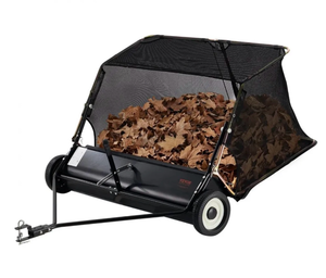 lot 19456 image: VEVOR 52-inch Lawn Sweeper Tow Behind, 26 cu.ft. Large Pull Behind Grass Sweeper, Heavy Duty Leaf & Grass Collector with Dumping Rope Design, Adjustable Sweeping Height for Picking Up Debris & Grass - Retail $386