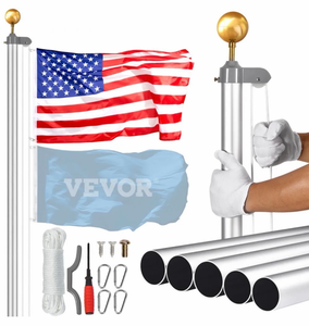 lot 19462 image: VEVOR 25FT Sectional Flag pole Kit, Heavy Duty Aluminum Alloy in Ground Flag poles for Outside, 3 Display Modes Flagpole with 3x5 American Flag, Professional Accessories, Silver - Retail $89