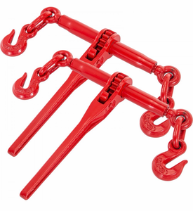 lot 19463 image: VEVOR 9215LBS 516-38 Ratchet Binders 9,215 LBS Secure Working Load, G70 Hooks and Adjustable Length, for Grade 70-80 Chains, Tie Down, Hauling, Towing, 2-Pack, Red - Retail $49