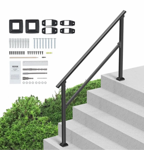 lot 19476 image: VEVOR Handrails for Outdoor Steps, 4-5 Step Stair Hand Rail Kit, Transitional Carbon Steel Railings with Installation Kit, Stair Rails for Seniors, Concrete Steps & Porch & Deck, Black Square Tube - Retail $70