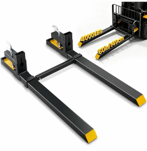 lot 19482 image: VEVOR Pallet Forks, 4000 lbs Clamp on Pallet Forks, 60 Total Length Heavy Duty Pallet Forks with Adjustable Stabilizer bar, Tractor Bucket Forks for Tractor Attachments, Skid Steer, Loader Bucket - Retail $149