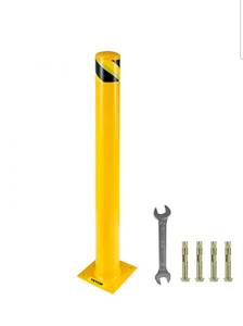 lot 19486 image: VEVOR Safety Bollard 42x4.5 Safety Barrier Bollard 4-12 OD 42 Height Yellow Powder Coat Pipe Steel Safety Barrier with 4 Free Anchor Bolts for Traffic-Sensitive Area - Retail $48