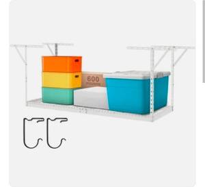 lot 19490 image: Overhead Adjustable Garage Storage Rack 36x96 Ceiling Rack 600lbs White - Retail $175