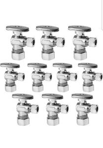 lot 19492 image: 10 Pack wolverinebrass 14 turn ceramic disc angle stop 58 com x 38 com - Retail $41