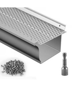 lot 19496 image: VEVOR Gutter Guard, 5 inch Width, Aluminum Leaf Filter DIY Gutter Cover, 13 PCS 52 ft Total Length, 0.157 Hole Diameter & 0.02 Thick Gutter Guards Fits Any Roof or Gutter Type - Retail $60