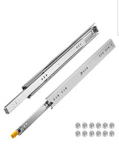 lot 19513 image: VEVOR Heavy Duty Drawer Slides 2PCS Drawer Slides 36 Locking Drawer Slides 250LBS Capacity Heavy Duty Slides Three Section Full Extension Drawer Slide Cold-Rolled Steel Industrial Drawer Slides - Retail $0