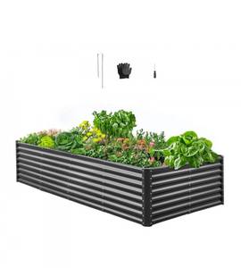 lot 19519 image: VEVOR Metal Raised Garden Bed, 8 x 4 x 2 ft Outdoor Galvanized Planter Garden Box, Open Bottom Design, Large Planter Raised Bed for Growing Vegetables, Flowers, Herbs, and Succulents, Dark Gray - Retail $74
