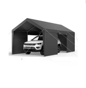 lot 19527 image: VEVOR Carport, 10 x 20 FT Outdoor Car Canopy, Potable Carport with Removable Sidewalls & Door, Heavy Duty Car Shelter, UV-Resistant & Water-Resistant, All-Season Protection for Automobile Boat Grey - Retail $289