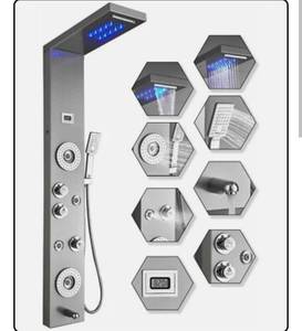 lot 19535 image: Stainless Steel Shower Panel Tower LED Jet Head 6-Function Faucet Rain Massage - Retail $239