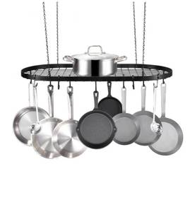 lot 19537 image: VEVOR Hanging Pot Rack, 32 inch Hanging Pot Rack Ceiling Mount, Ceiling Pot Rack with 12 S Hooks, 80 lbs Loading Weight, Ideal for Home, Restaurant, Kitchen Cookware, Utensils - Retail $0