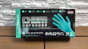 lot 27 image: SAS Safety Chem Defender Powder-Free Chloroprene Examination Gloves 50 Count Large